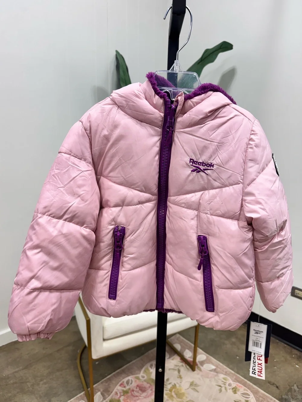 Reebox Faux Fur Reversible Puffer Jacket | NWT Size 4